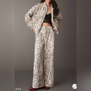 Anthropology Animal Print Wide Leg Cuffed Jeans by Pilcro